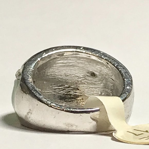 Vintage Green Enamel Cocktail Ring Silver Plated Crystal Rhinestone Size 7 Boho - Picture 8 of 12